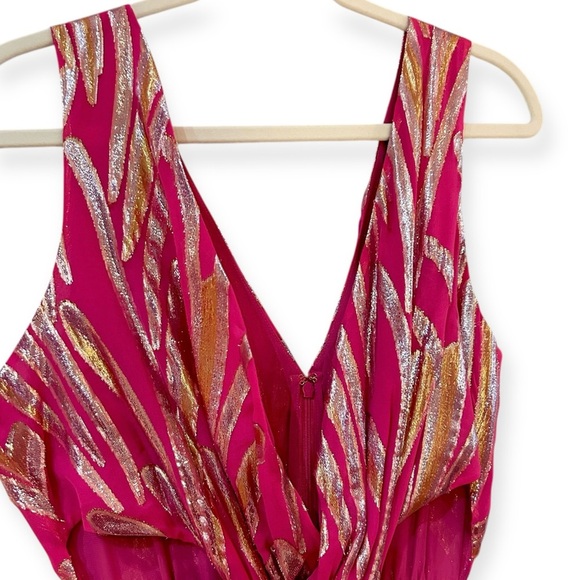 Ramy Brook Irene Cutout Metallic Gown Sz 12 Twist-Front Jacquard Maxi Dress - Picture 4 of 8